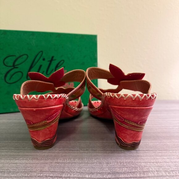 Elite By Corkys Womens Red Floral Leather Wedge Sandals Size 9 NIB - Picture 5 of 9
